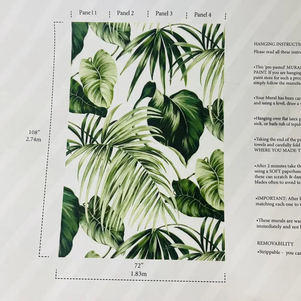 Tropical Jungle Leaves Green‎ Wallpaper Wall Murals Removable 72x108” Wallpaper